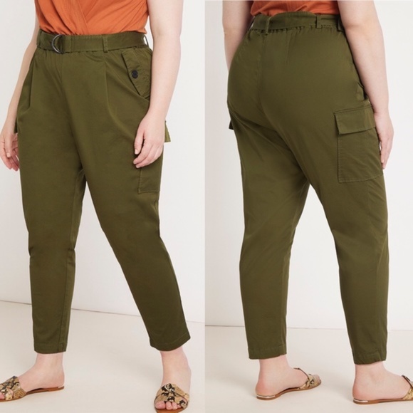 Eloquii Pants - Eloquii | Olive Green Sateen Utility Cargo Pants